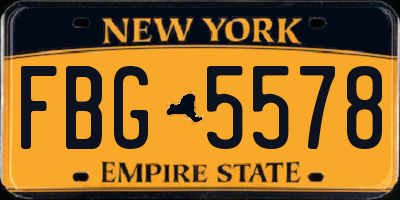 NY license plate FBG5578