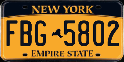 NY license plate FBG5802