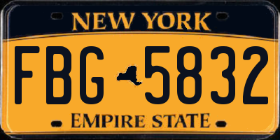 NY license plate FBG5832