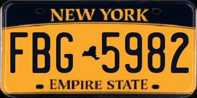 NY license plate FBG5982