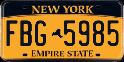 NY license plate FBG5985