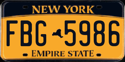 NY license plate FBG5986
