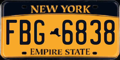 NY license plate FBG6838