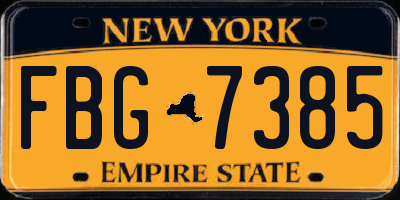 NY license plate FBG7385
