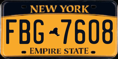 NY license plate FBG7608