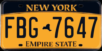 NY license plate FBG7647