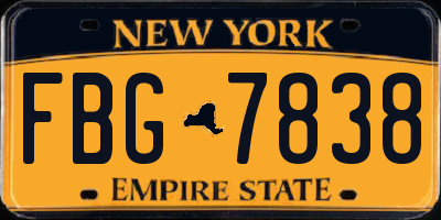 NY license plate FBG7838