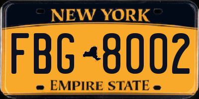 NY license plate FBG8002