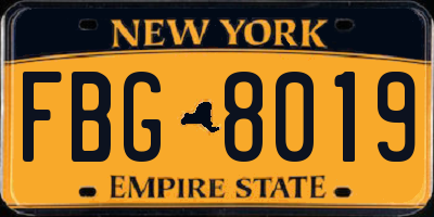 NY license plate FBG8019