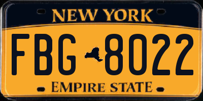 NY license plate FBG8022
