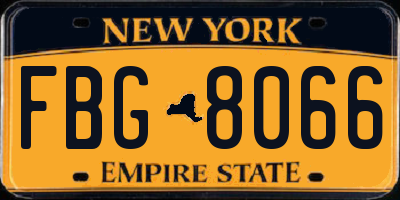 NY license plate FBG8066