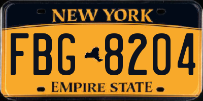 NY license plate FBG8204