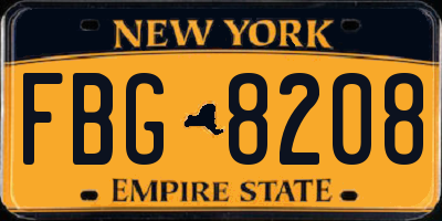 NY license plate FBG8208