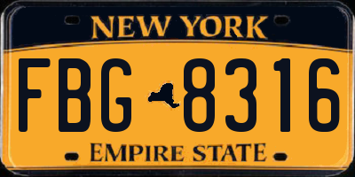 NY license plate FBG8316