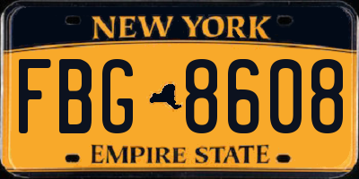 NY license plate FBG8608
