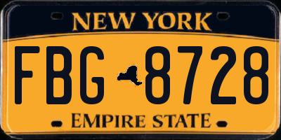 NY license plate FBG8728
