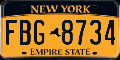 NY license plate FBG8734