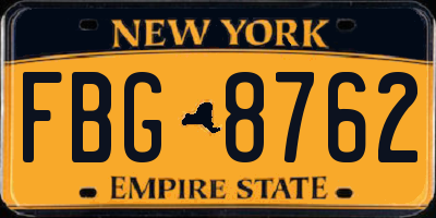 NY license plate FBG8762