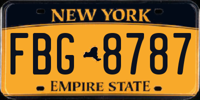 NY license plate FBG8787