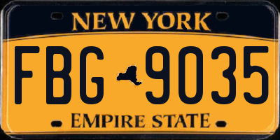 NY license plate FBG9035