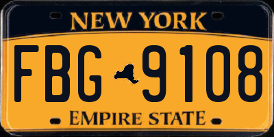 NY license plate FBG9108