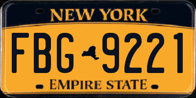 NY license plate FBG9221