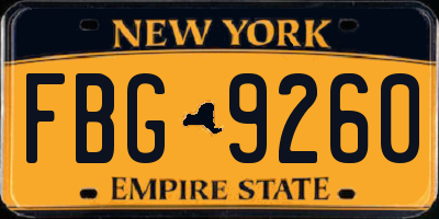 NY license plate FBG9260