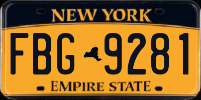 NY license plate FBG9281
