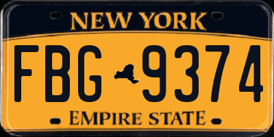 NY license plate FBG9374