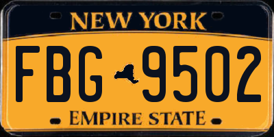 NY license plate FBG9502