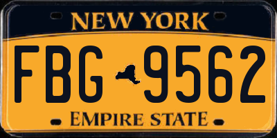 NY license plate FBG9562