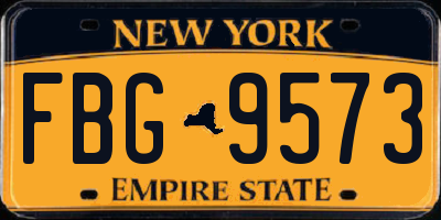 NY license plate FBG9573