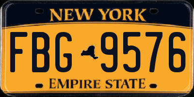 NY license plate FBG9576