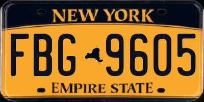 NY license plate FBG9605