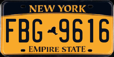 NY license plate FBG9616