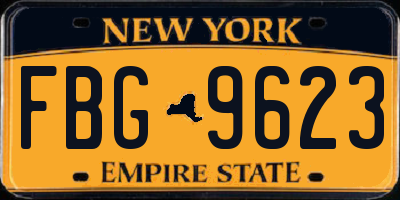 NY license plate FBG9623