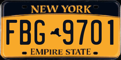 NY license plate FBG9701