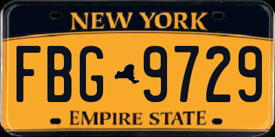 NY license plate FBG9729