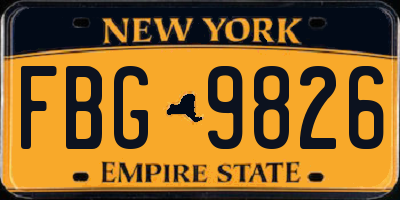 NY license plate FBG9826