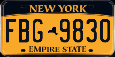 NY license plate FBG9830