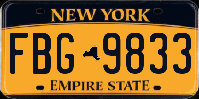 NY license plate FBG9833