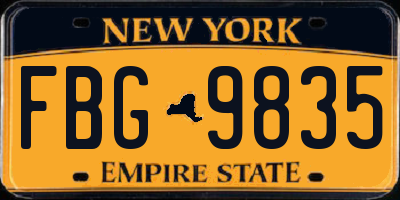 NY license plate FBG9835