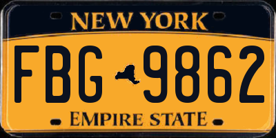 NY license plate FBG9862