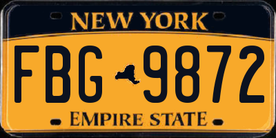 NY license plate FBG9872