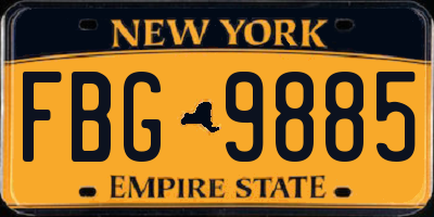 NY license plate FBG9885