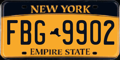 NY license plate FBG9902