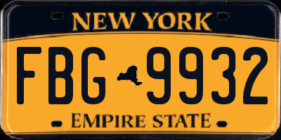 NY license plate FBG9932