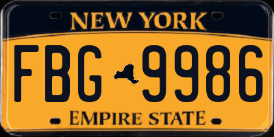NY license plate FBG9986