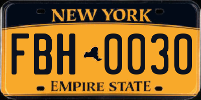 NY license plate FBH0030