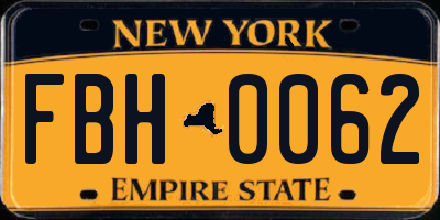 NY license plate FBH0062